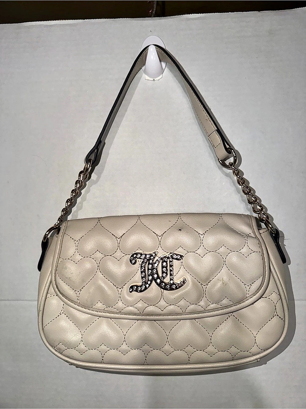 Juicy Couture Heart-Quilted Flap Shoulder Bag Cream